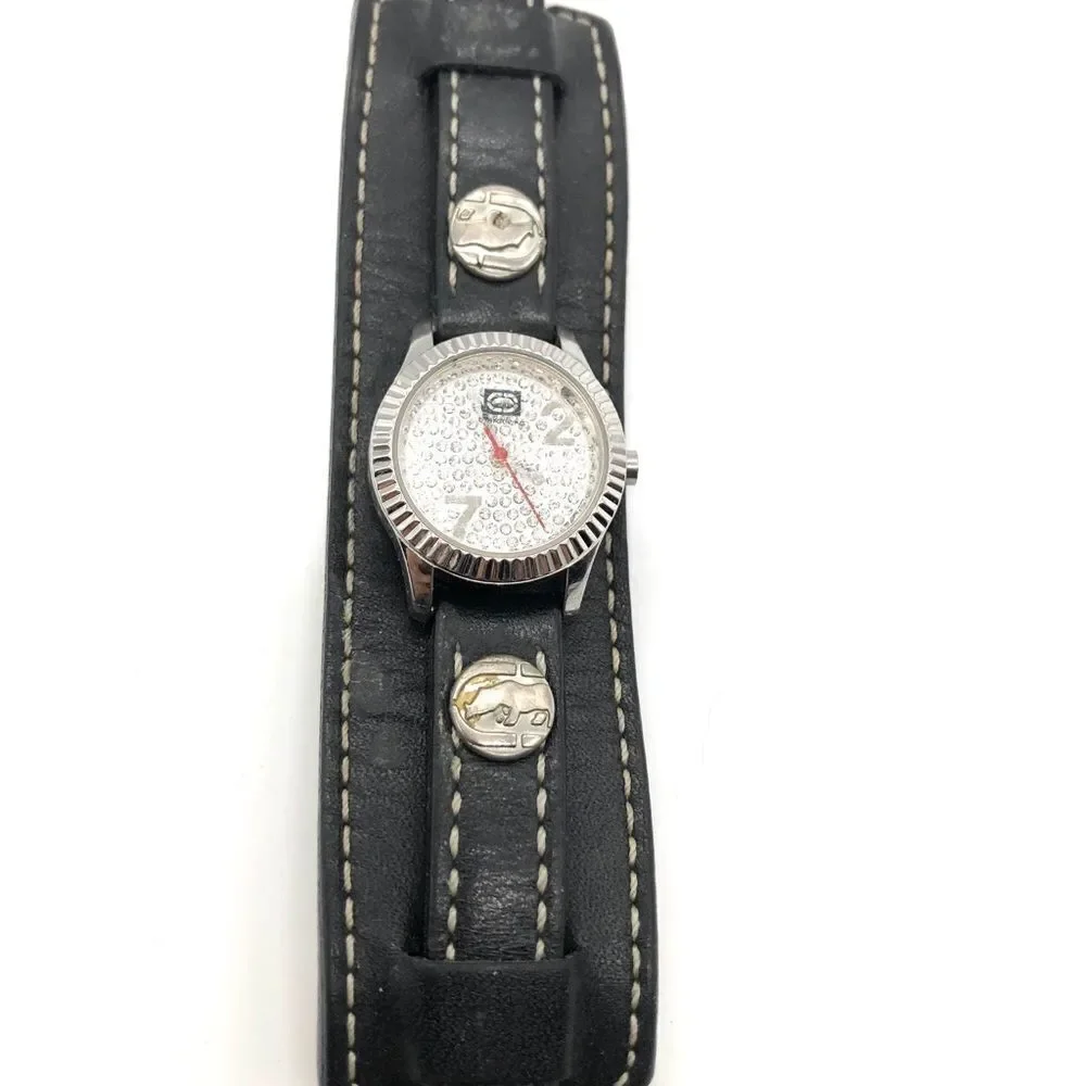 Marc Ecko Leather Watch w/ Rhinestones